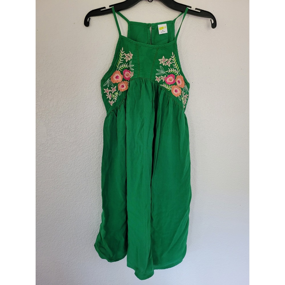 Crazy 8 Girls Green Embroidered Floral Halter Dress 12 Boho Summer Sundress #8